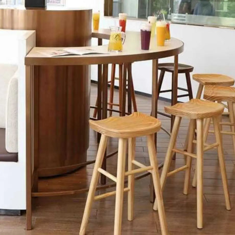 Modern Natural Wood Counter Height Bar Stool With Footrest Image - 1