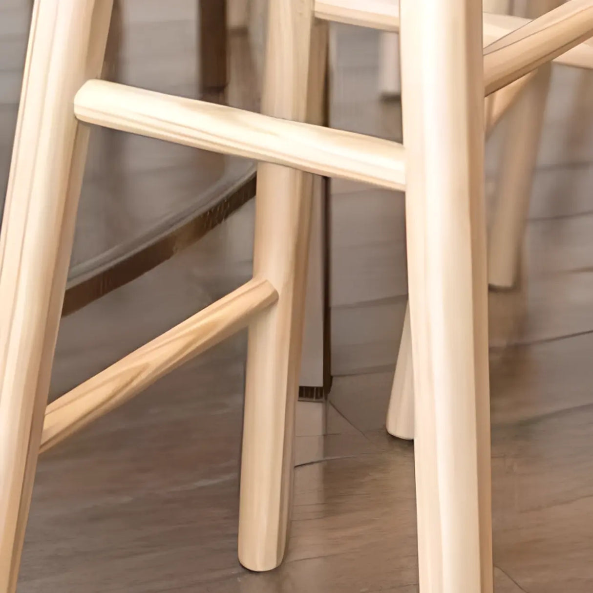 Modern Natural Wood Counter Height Bar Stool With Footrest Image - 8