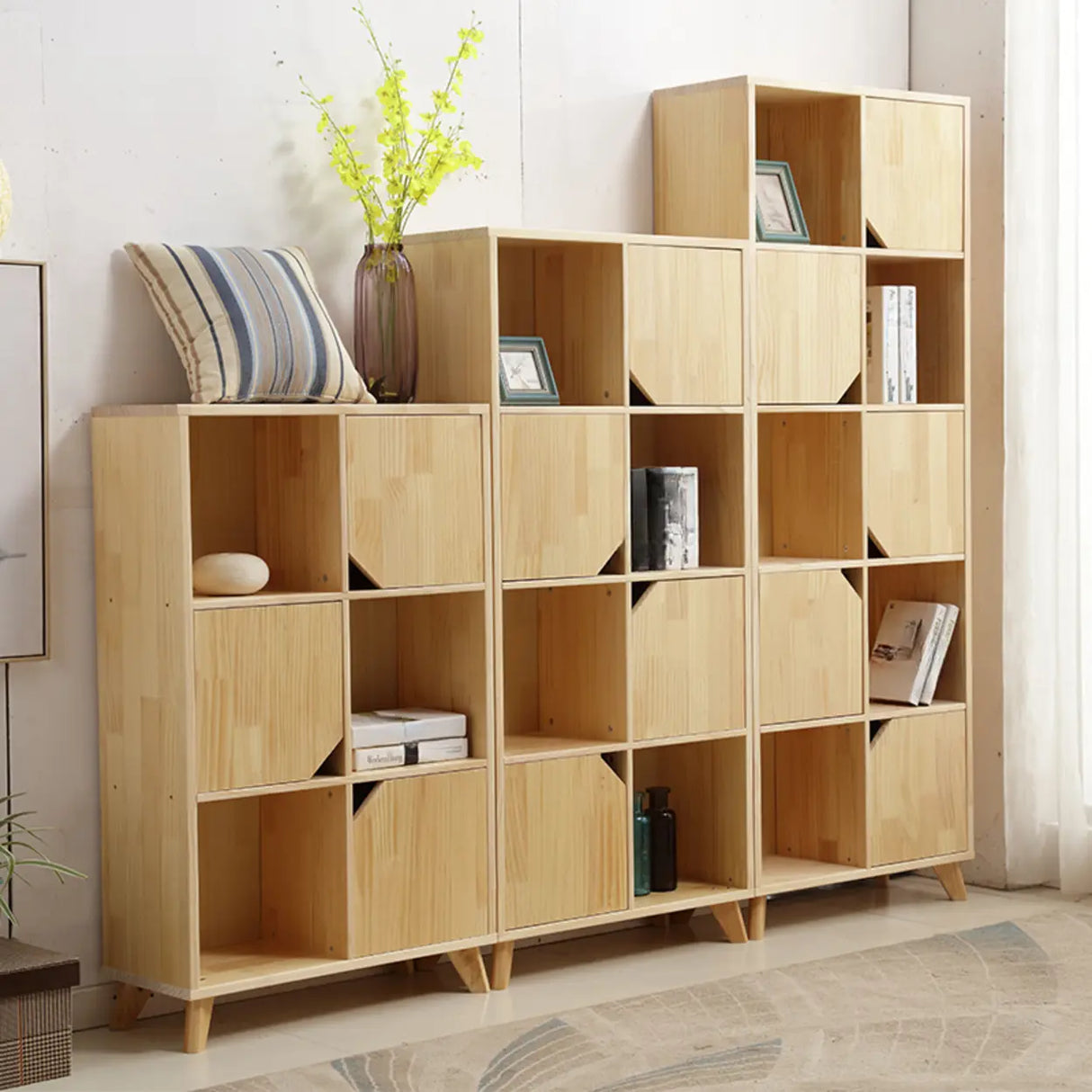 Modern Nordic Modular Solid Wood Storage Bookcases Image - 1