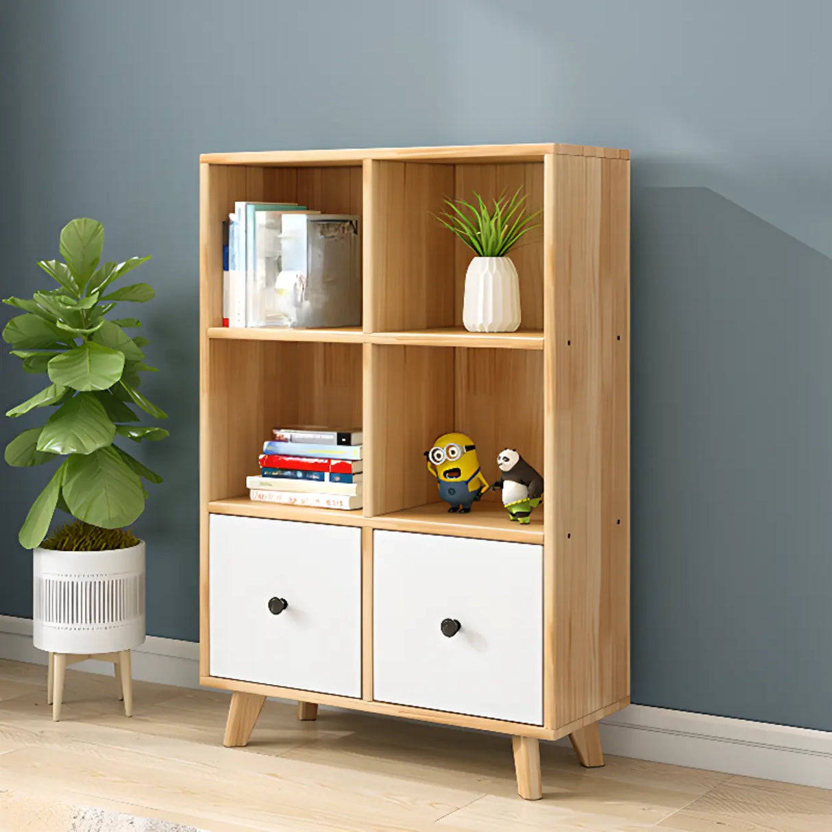 Modern Nordic Modular Solid Wood Storage Bookcases Image - 13