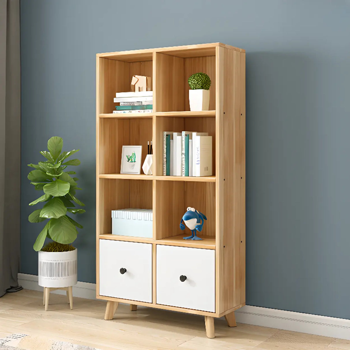 Modern Nordic Modular Solid Wood Storage Bookcases Image - 15