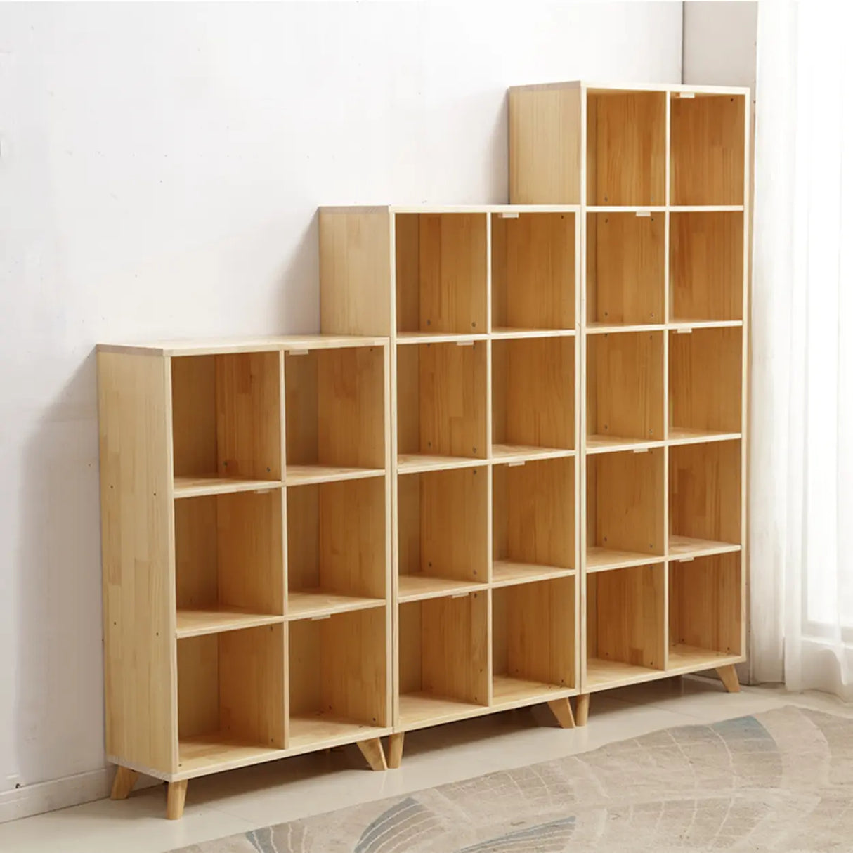 Modern Nordic Modular Solid Wood Storage Bookcases Image - 3