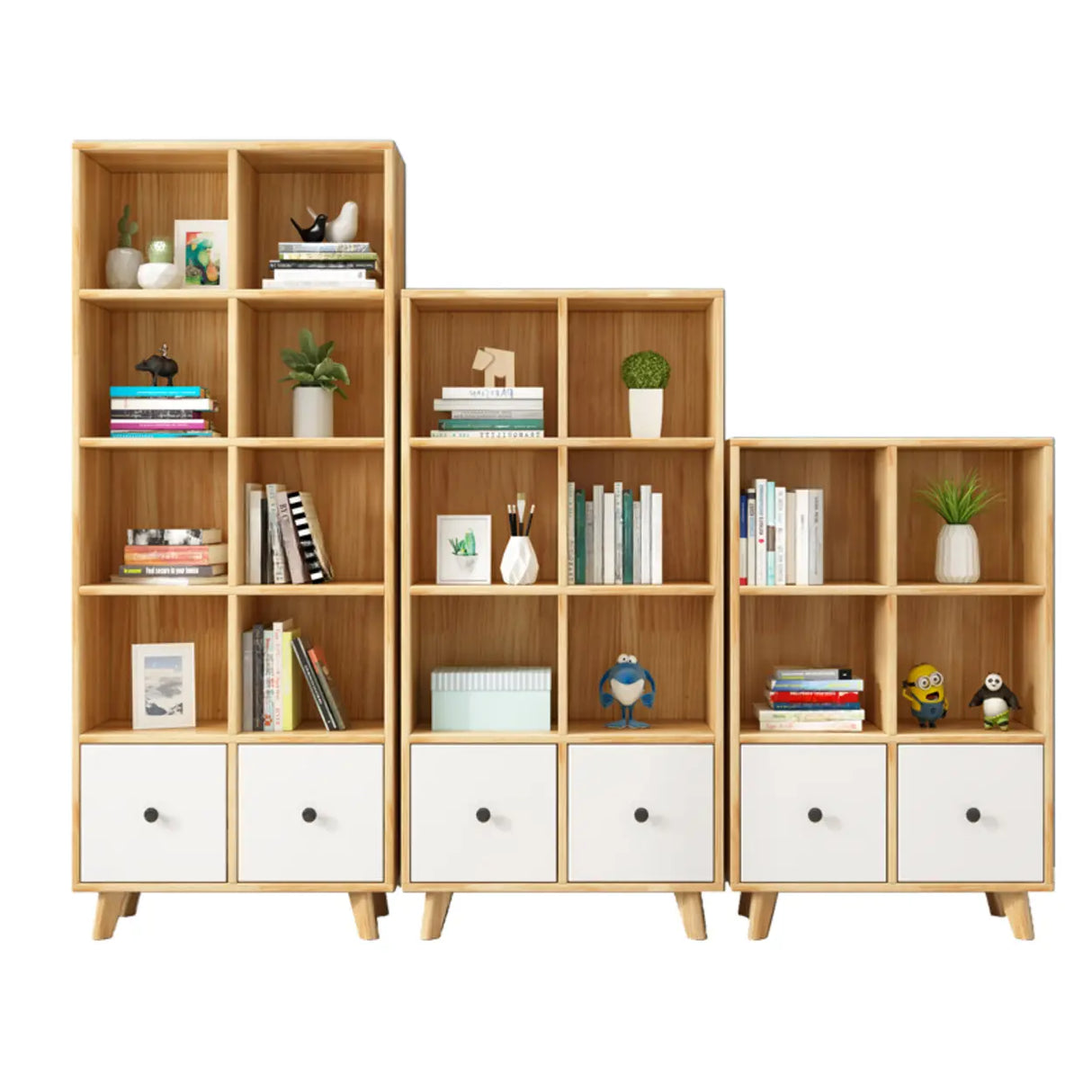 Modern Nordic Modular Solid Wood Storage Bookcases Image - 5