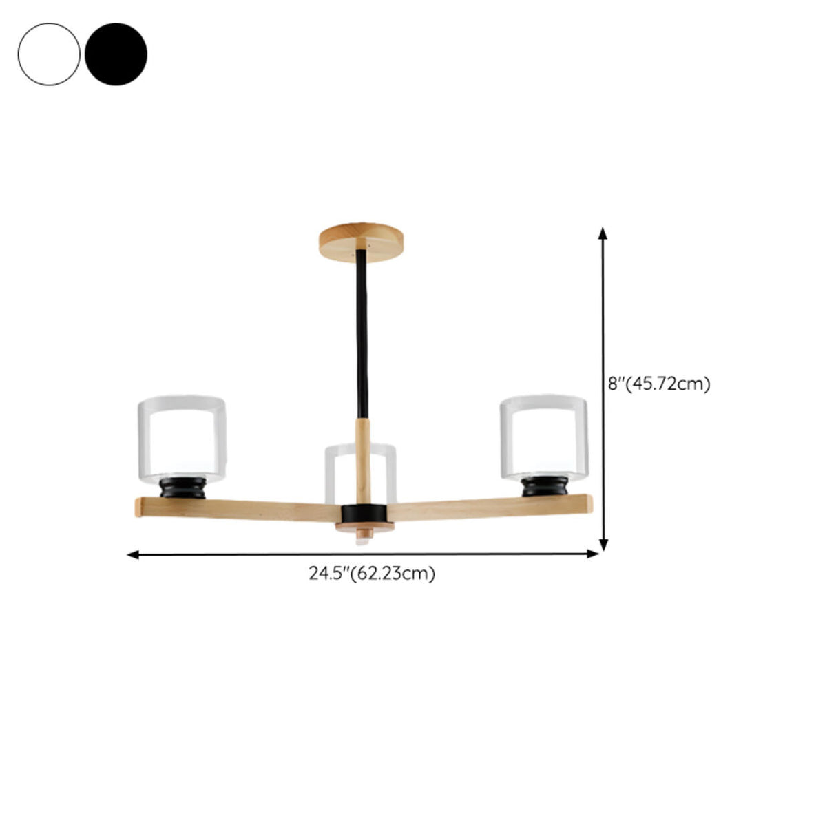 Modern Nordic Wood and Transparent Glass Cylinder Chandelier