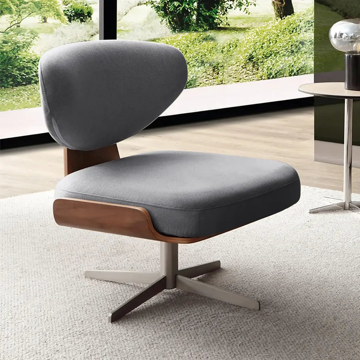 Modern Off-White Linen Swivel Accent Chair with Metal Base Image - 2