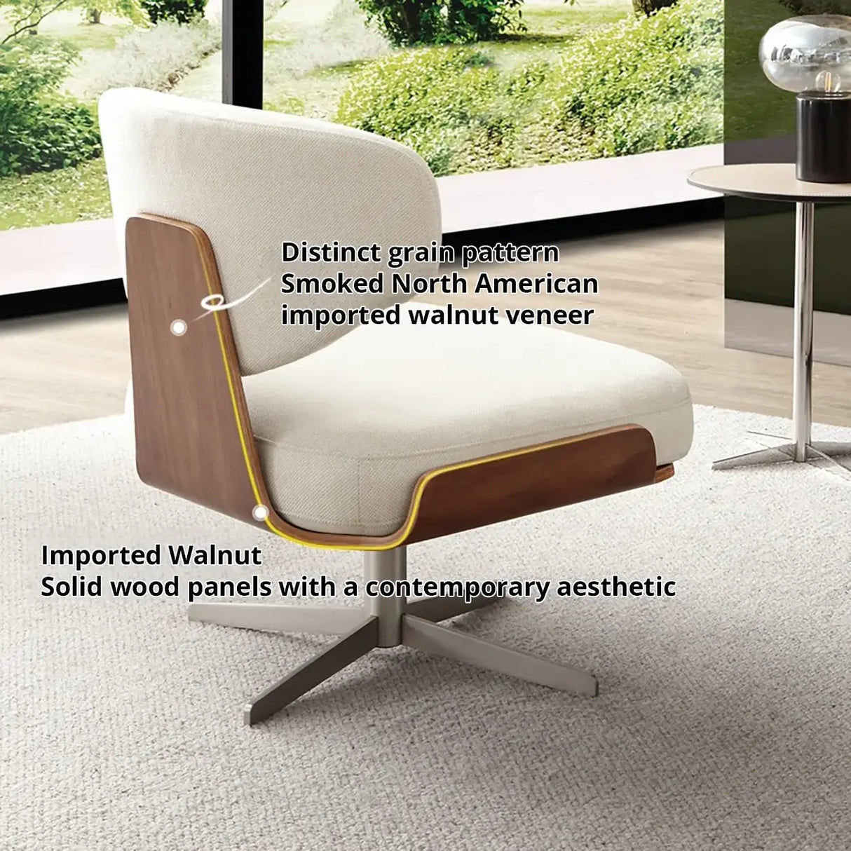 Modern Off-White Linen Swivel Accent Chair with Metal Base Image - 3