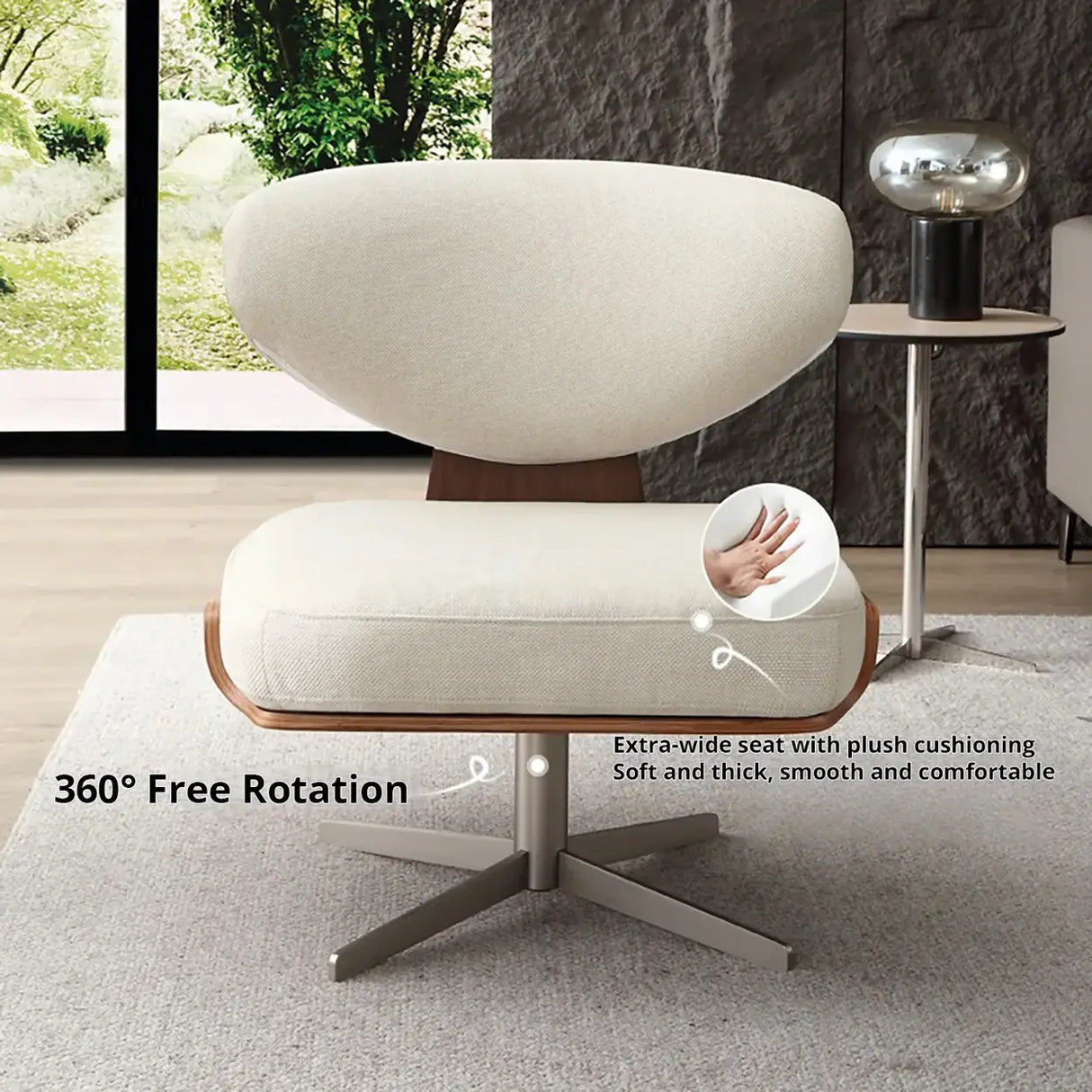 Modern Off-White Linen Swivel Accent Chair with Metal Base Image - 4