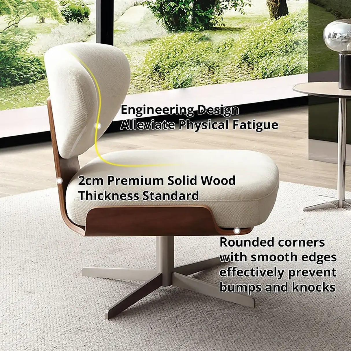 Modern Off-White Linen Swivel Accent Chair with Metal Base Image - 5