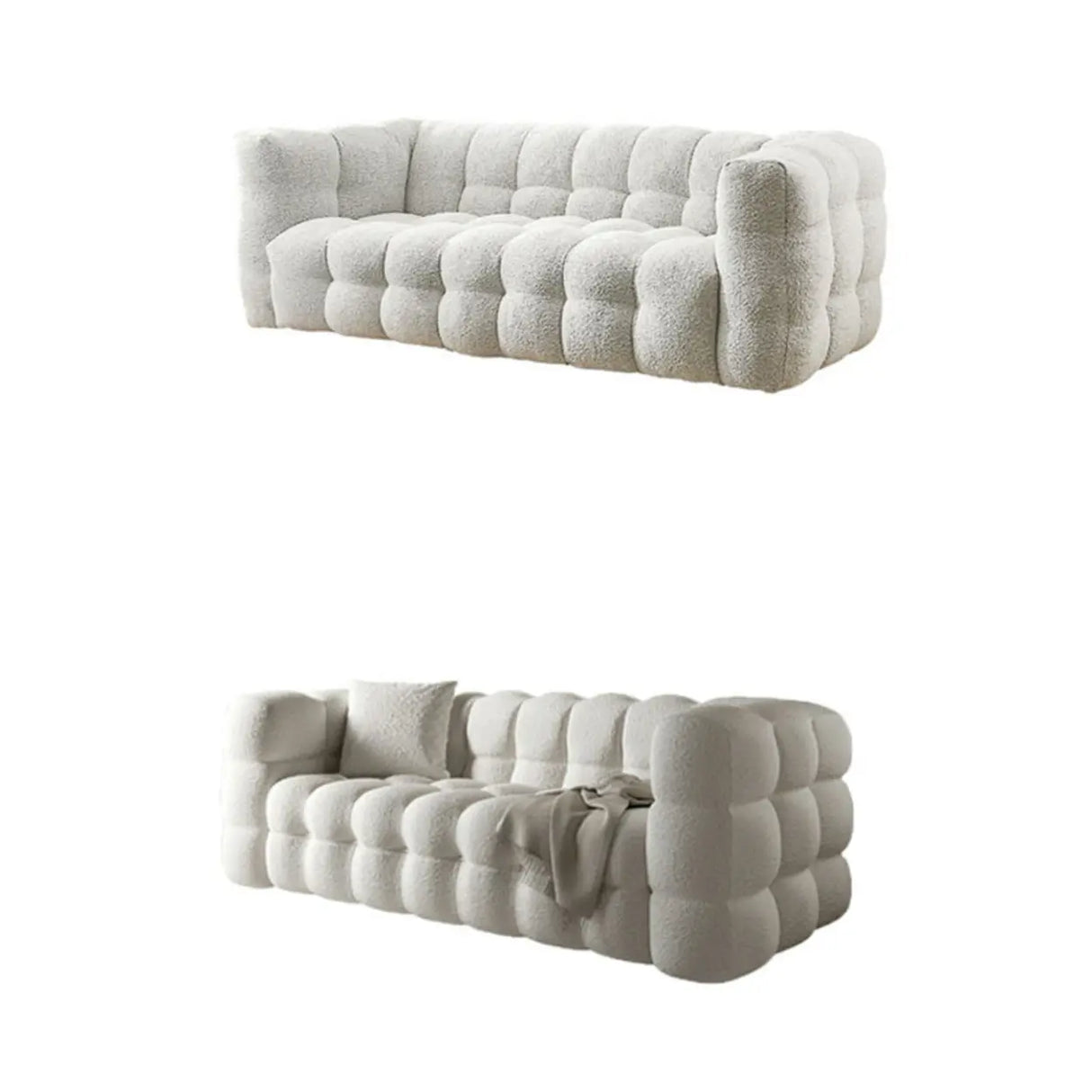 Modern Off-White Sherpa Tuxedo Arm Biscuit Back Sofa Image - 10