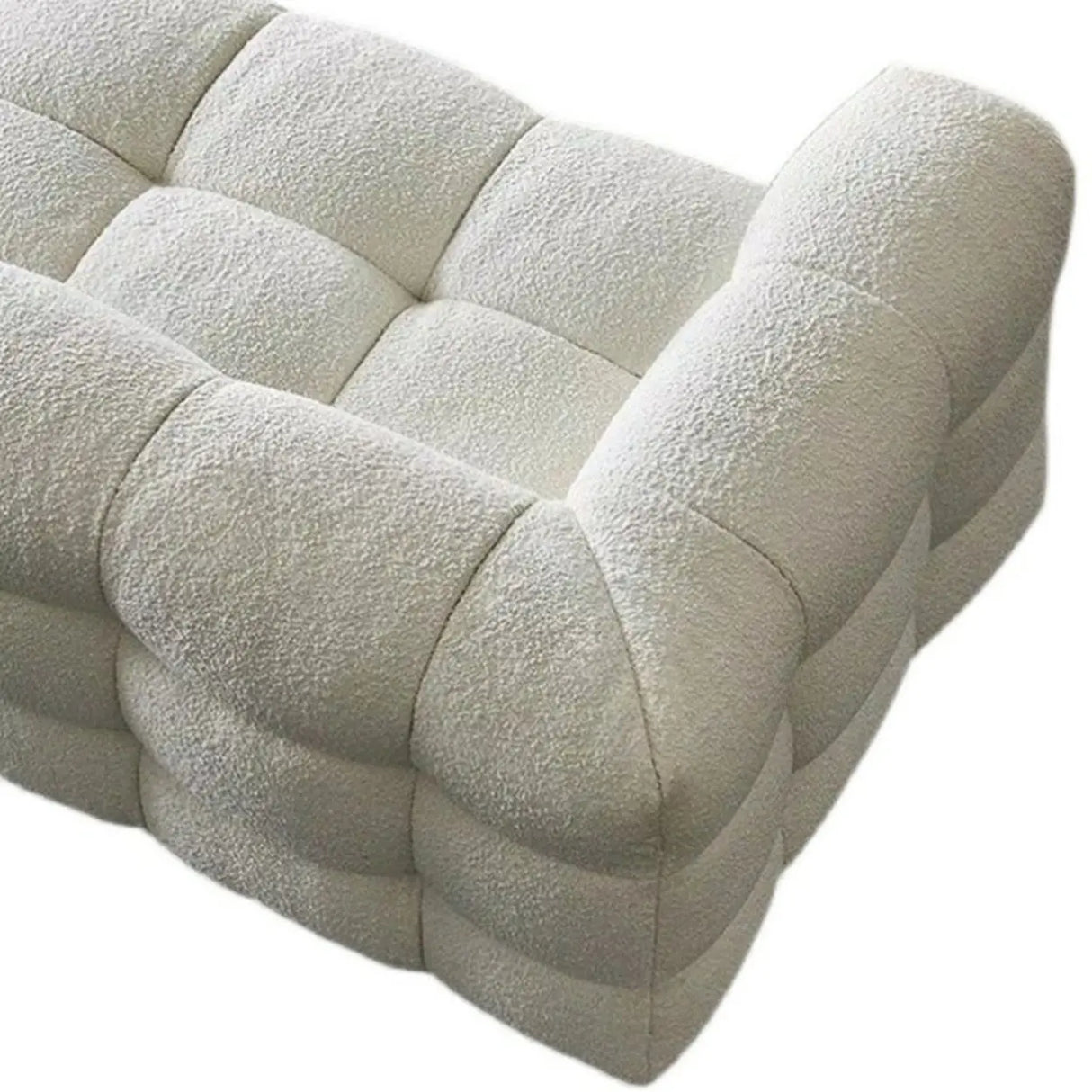 Modern Off-White Sherpa Tuxedo Arm Biscuit Back Sofa Image - 12