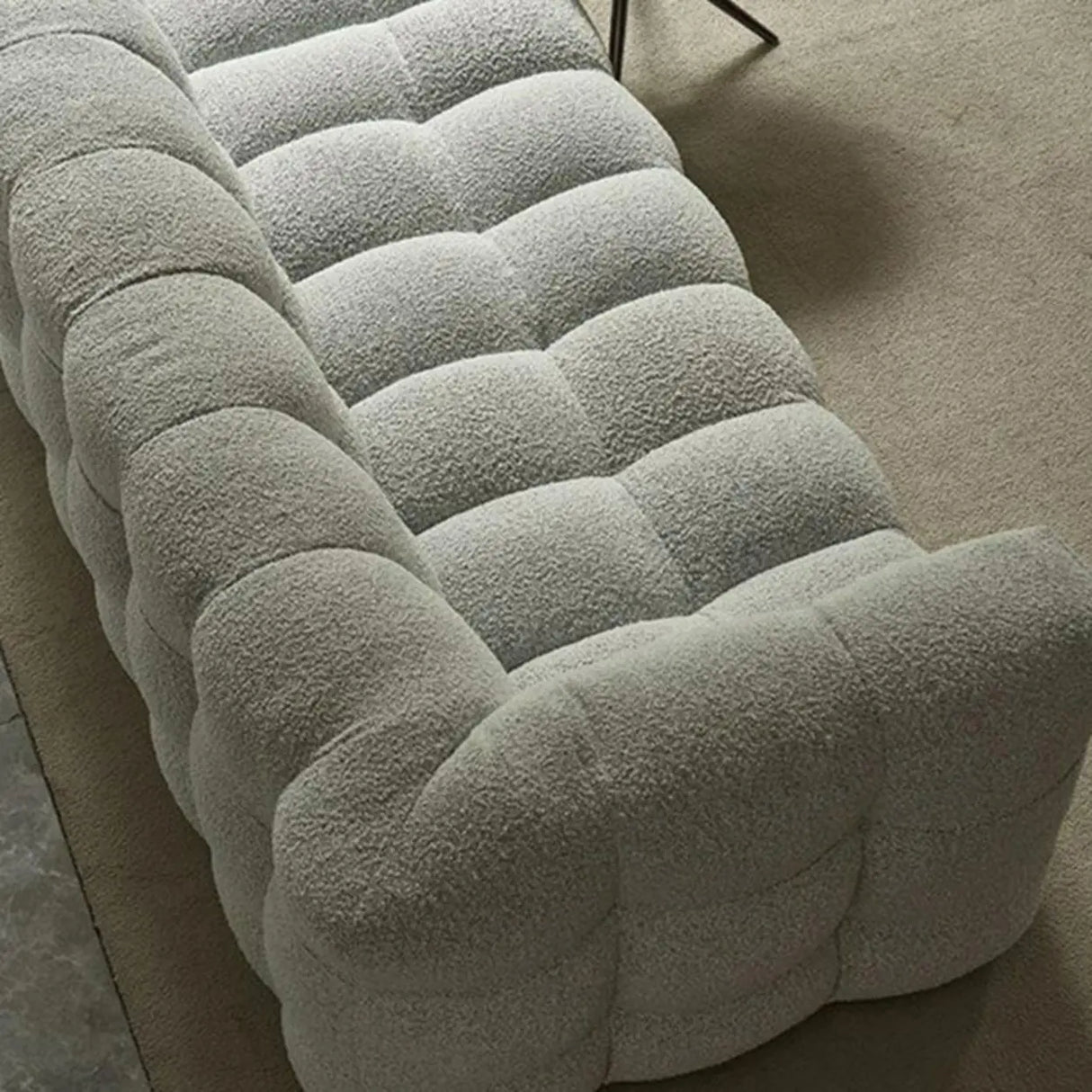 Modern Off-White Sherpa Tuxedo Arm Biscuit Back Sofa Image - 14