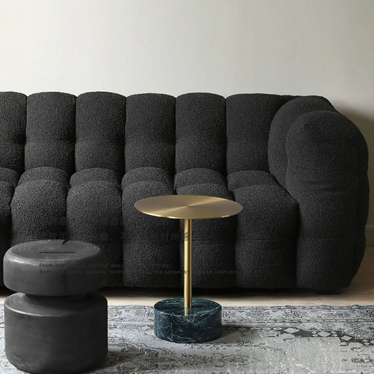 Modern Off-White Sherpa Tuxedo Arm Biscuit Back Sofa Image - 15