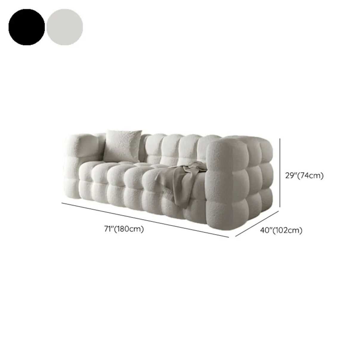 Modern Off-White Sherpa Tuxedo Arm Biscuit Back Sofa Image - 17