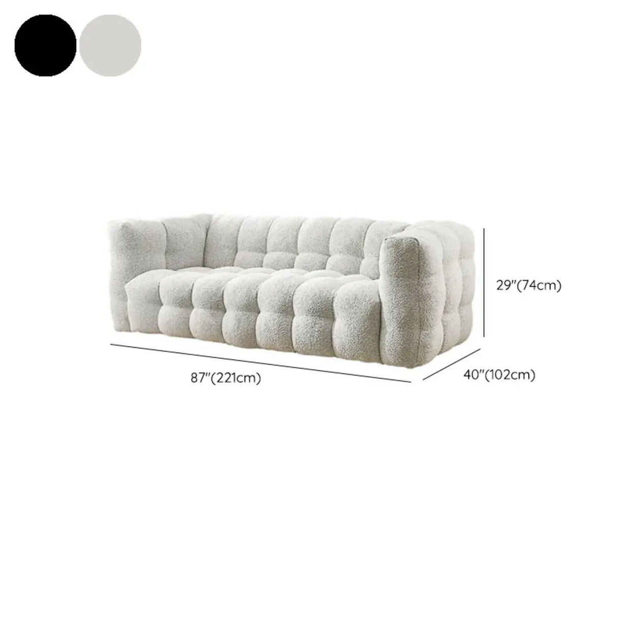 Modern Off-White Sherpa Tuxedo Arm Biscuit Back Sofa Image - 18