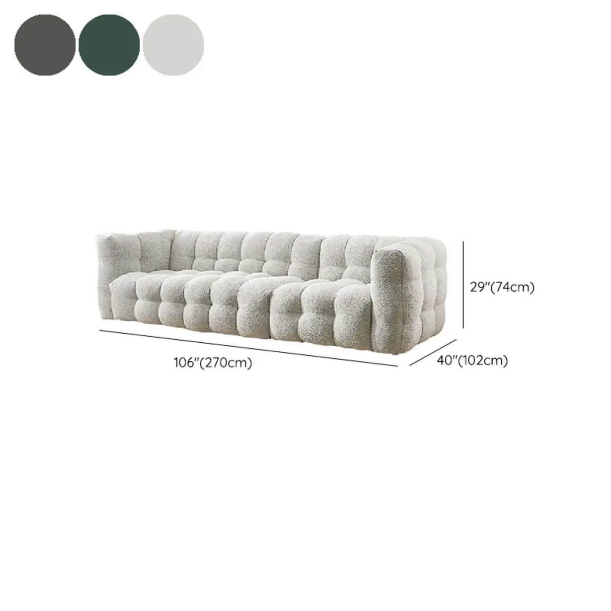 Modern Off-White Sherpa Tuxedo Arm Biscuit Back Sofa Image - 19