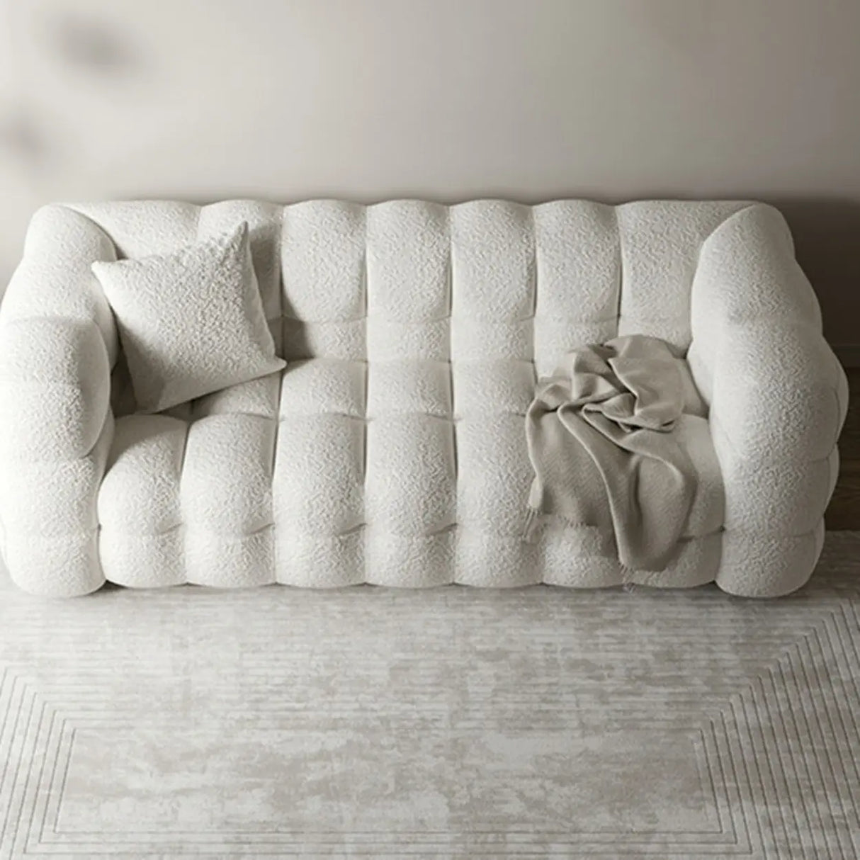 Modern Off-White Sherpa Tuxedo Arm Biscuit Back Sofa Image - 2