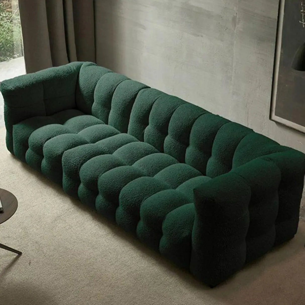 Modern Off-White Sherpa Tuxedo Arm Biscuit Back Sofa Image - 5