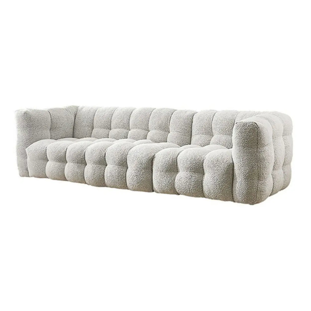 Modern Off-White Sherpa Tuxedo Arm Biscuit Back Sofa Image - 9
