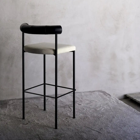Modern Off-White Upholstered Low Back Metal Frame Bar Stools Image - 1