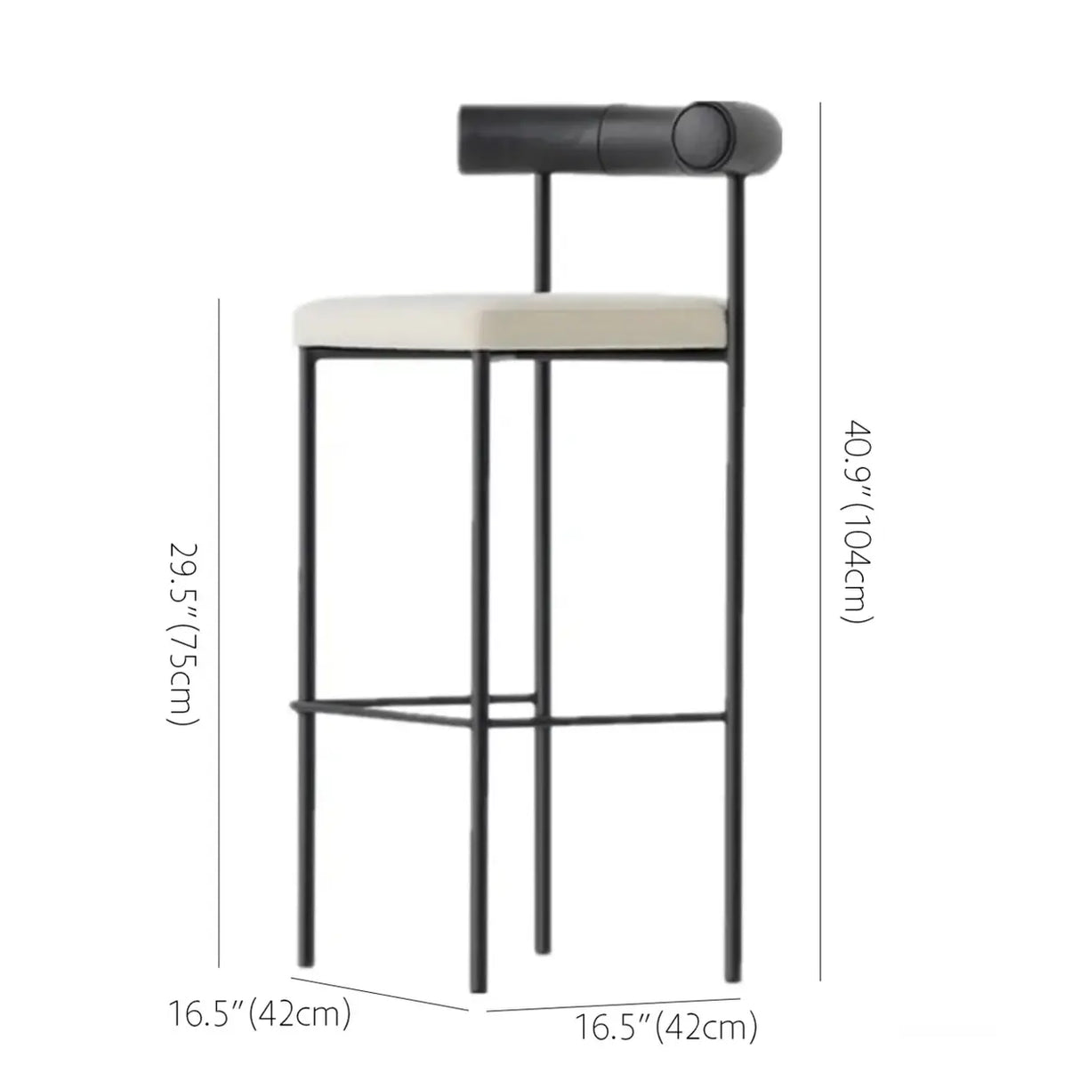 Modern Off-White Upholstered Low Back Metal Frame Bar Stools
