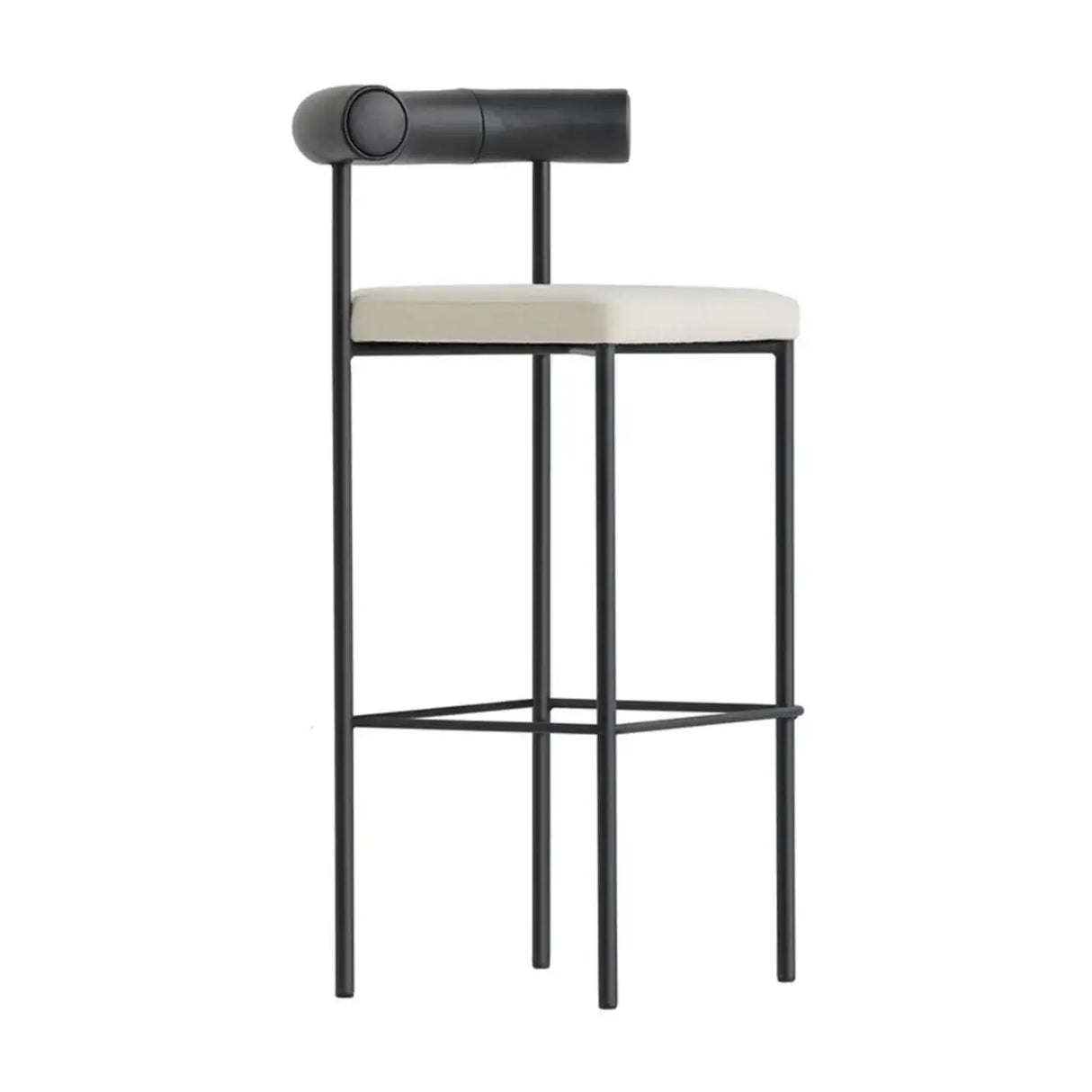 Modern Off-White Upholstered Low Back Metal Frame Bar Stools Image - 3
