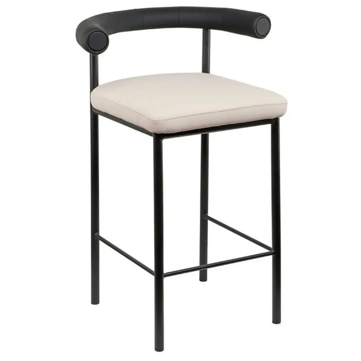 Modern Off-White Upholstered Low Back Metal Frame Bar Stools Image - 4