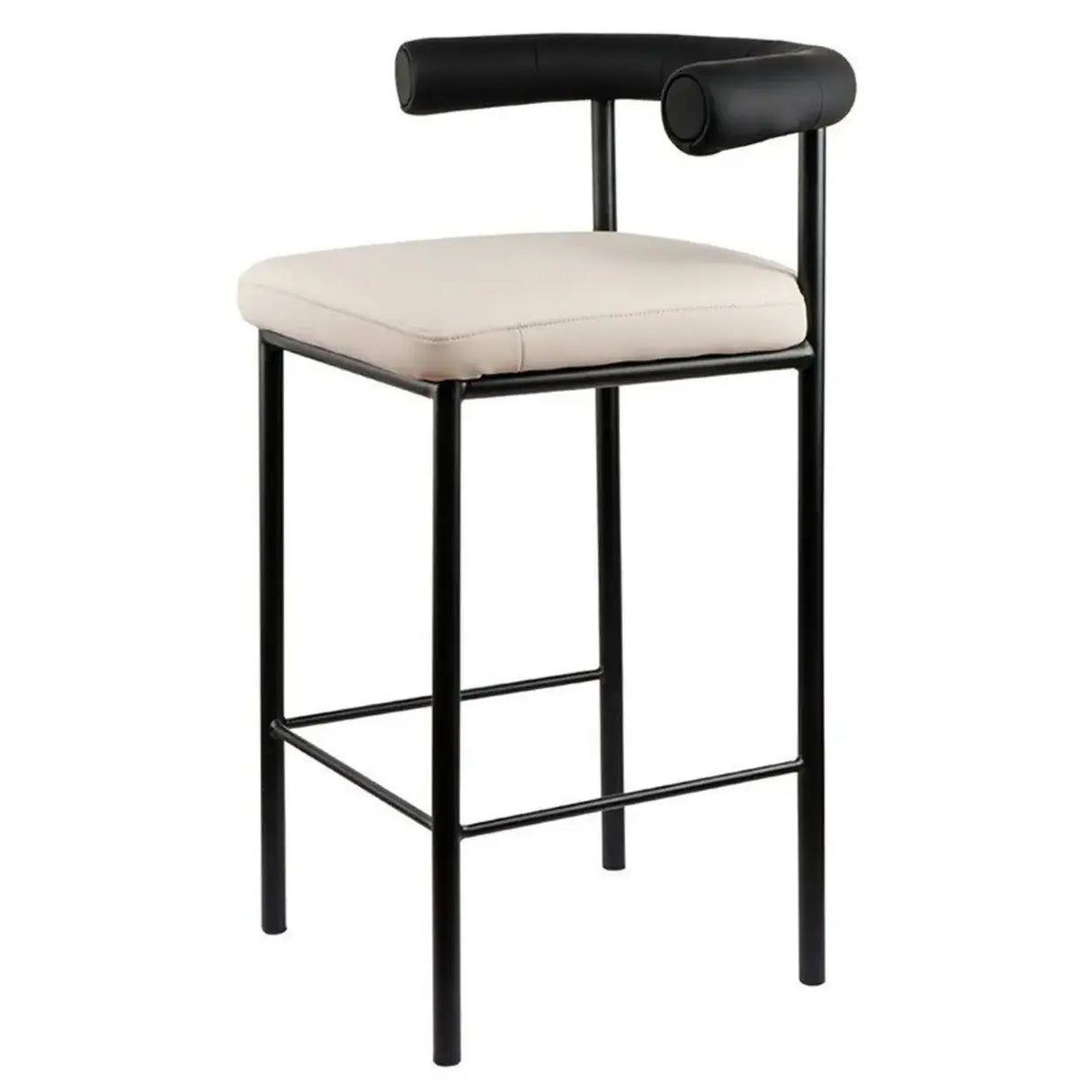 Modern Off-White Upholstered Low Back Metal Frame Bar Stools Image - 6