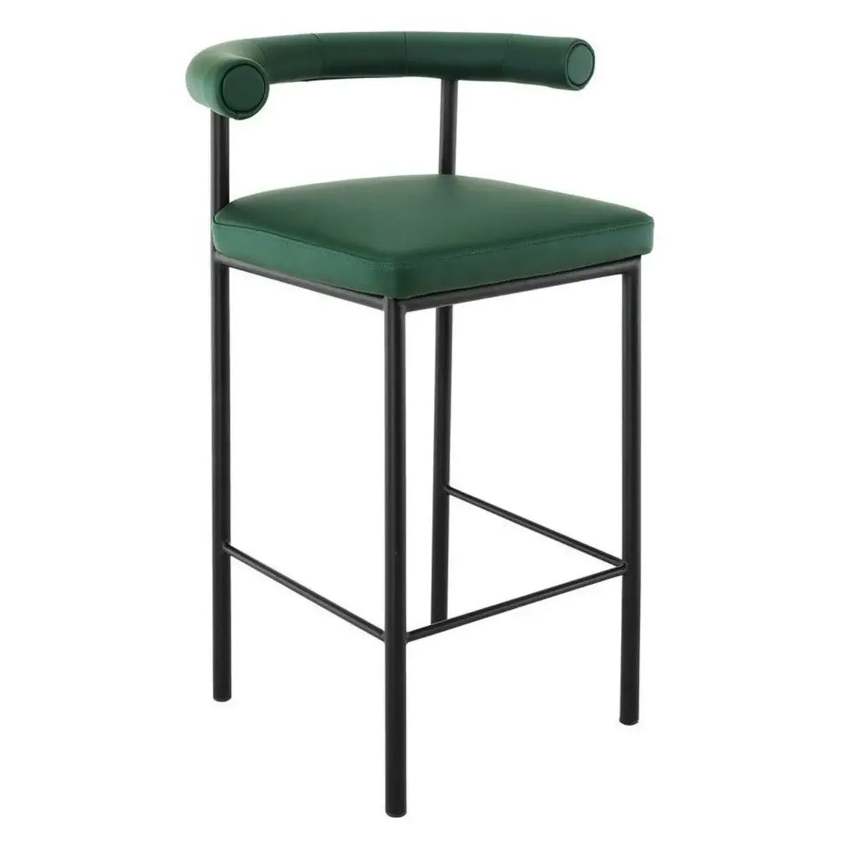 Modern Off-White Upholstered Low Back Metal Frame Bar Stools Image - 7