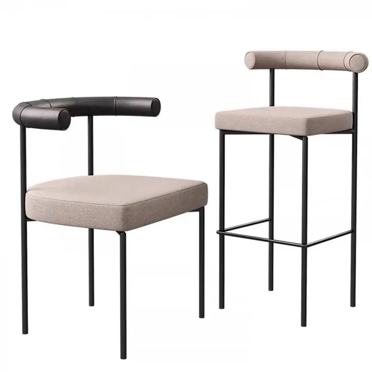 Modern Off-White Upholstered Low Back Metal Frame Bar Stools Image - 9