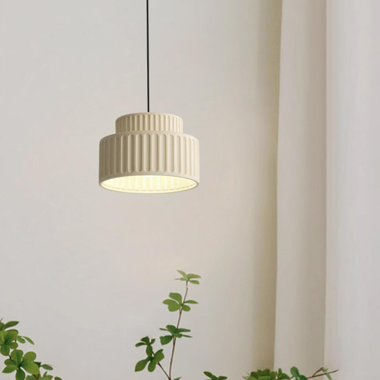 Modern Olive Green Barrel Resin Ceramic Pendant Light Image - 3