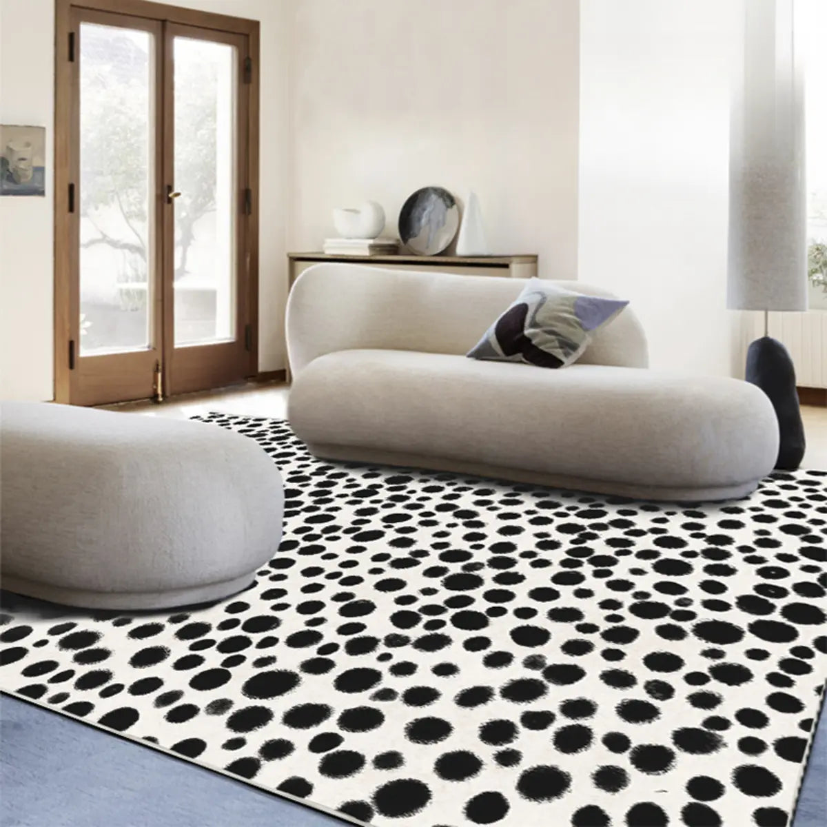Modern Ombre Polka Dot Microfibre Black Area Rug Image - 3