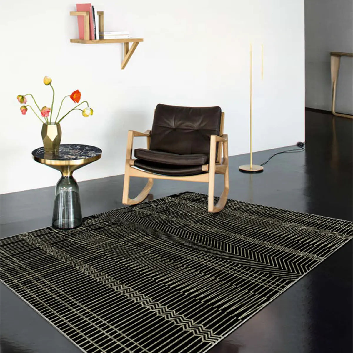 Modern Ombre Polka Dot Microfibre Black Area Rug Image - 4