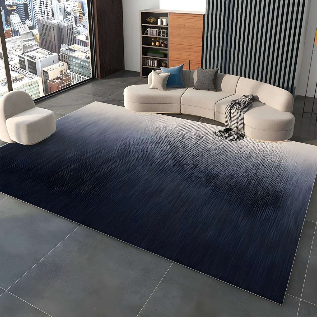 Modern Ombre Polyester Black Rectangular Area Rug Image - 1