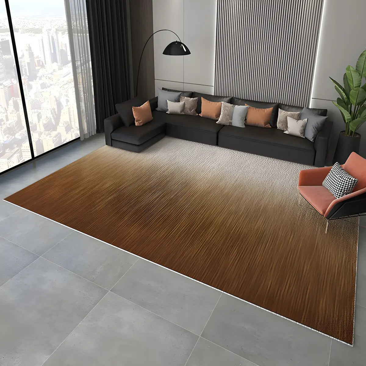 Modern Ombre Polyester Black Rectangular Area Rug Image - 2