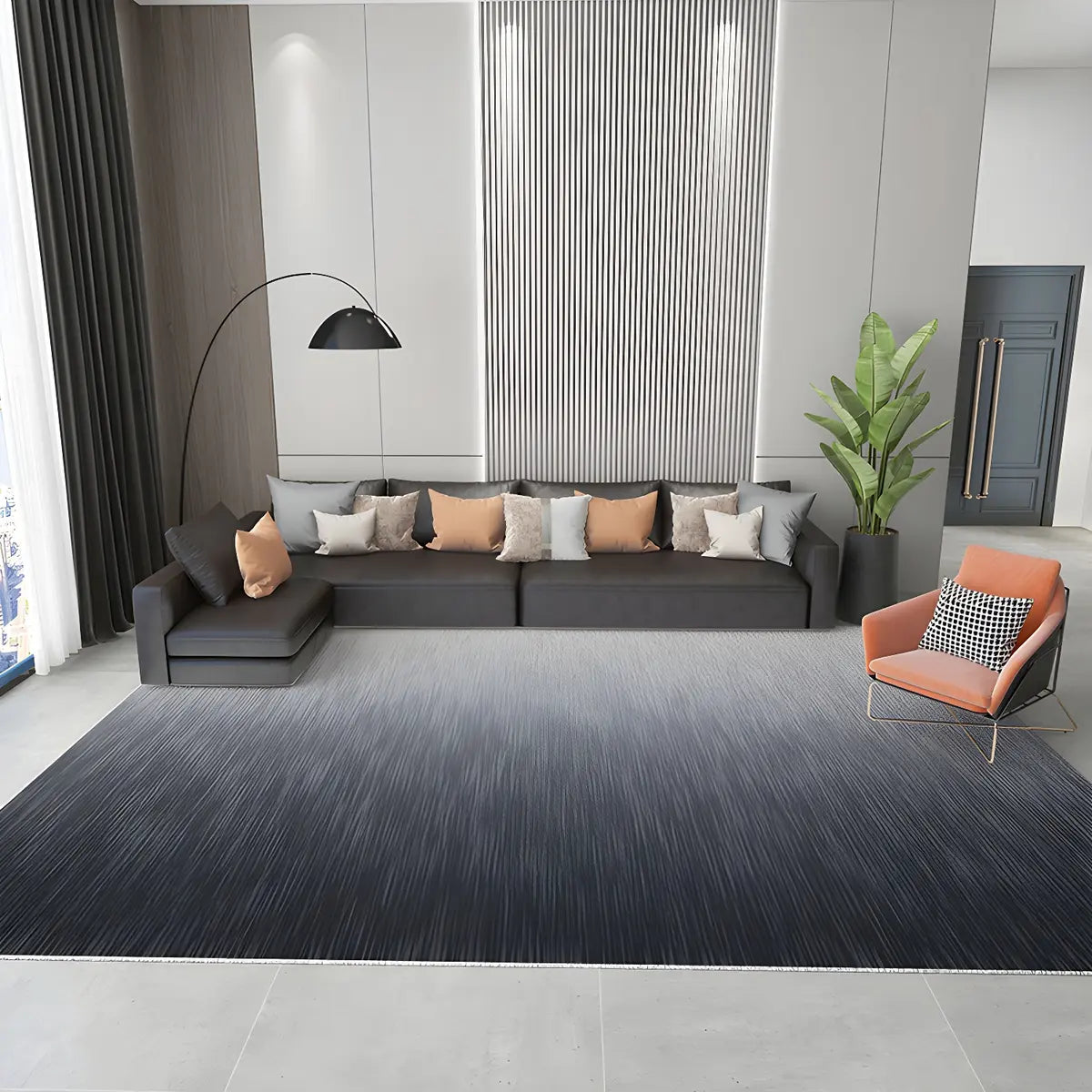 Modern Ombre Polyester Black Rectangular Area Rug Image - 3