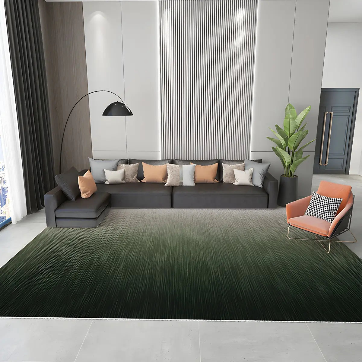 Modern Ombre Polyester Black Rectangular Area Rug Image - 4