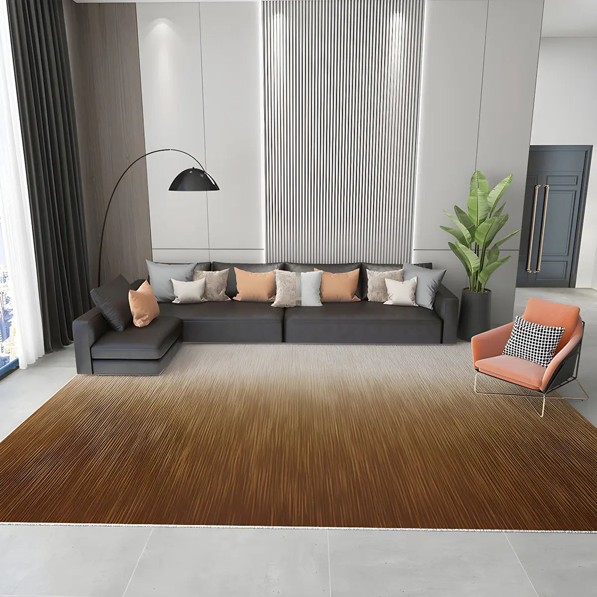 Modern Ombre Polyester Black Rectangular Area Rug Image - 8