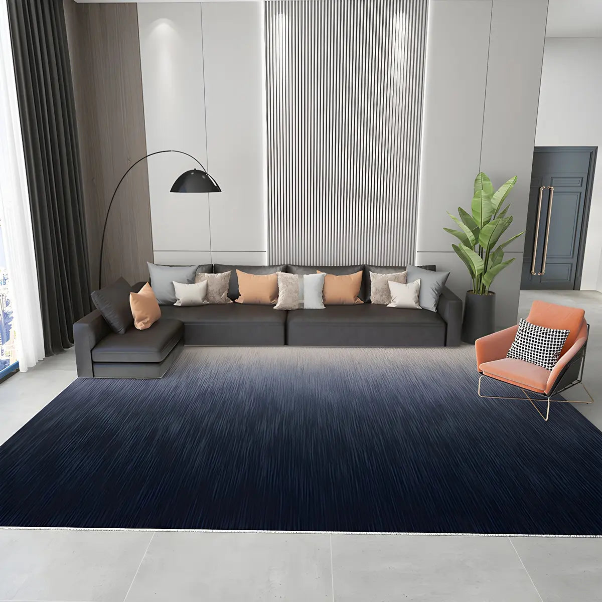 Modern Ombre Polyester Black Rectangular Area Rug Image - 9