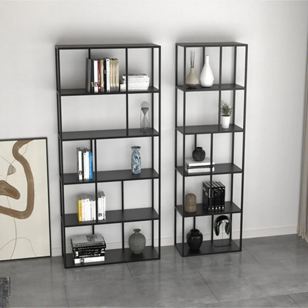 Modern Open-Back 6-Shelf Unit Vertical Iron Bookcase Image - 1