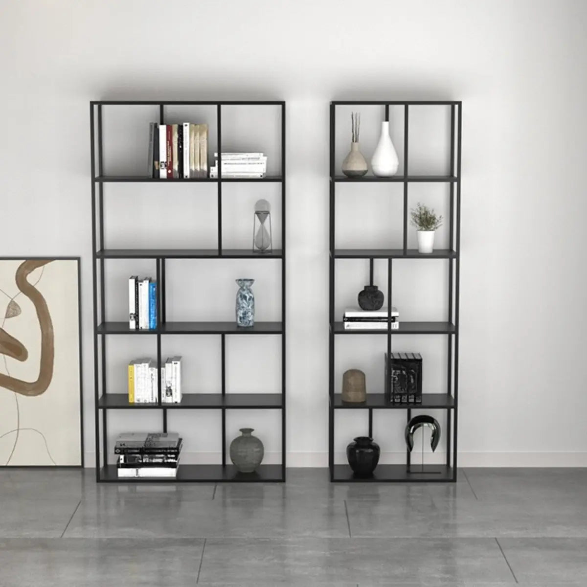 Modern Open-Back 6-Shelf Unit Vertical Iron Bookcase Image - 10