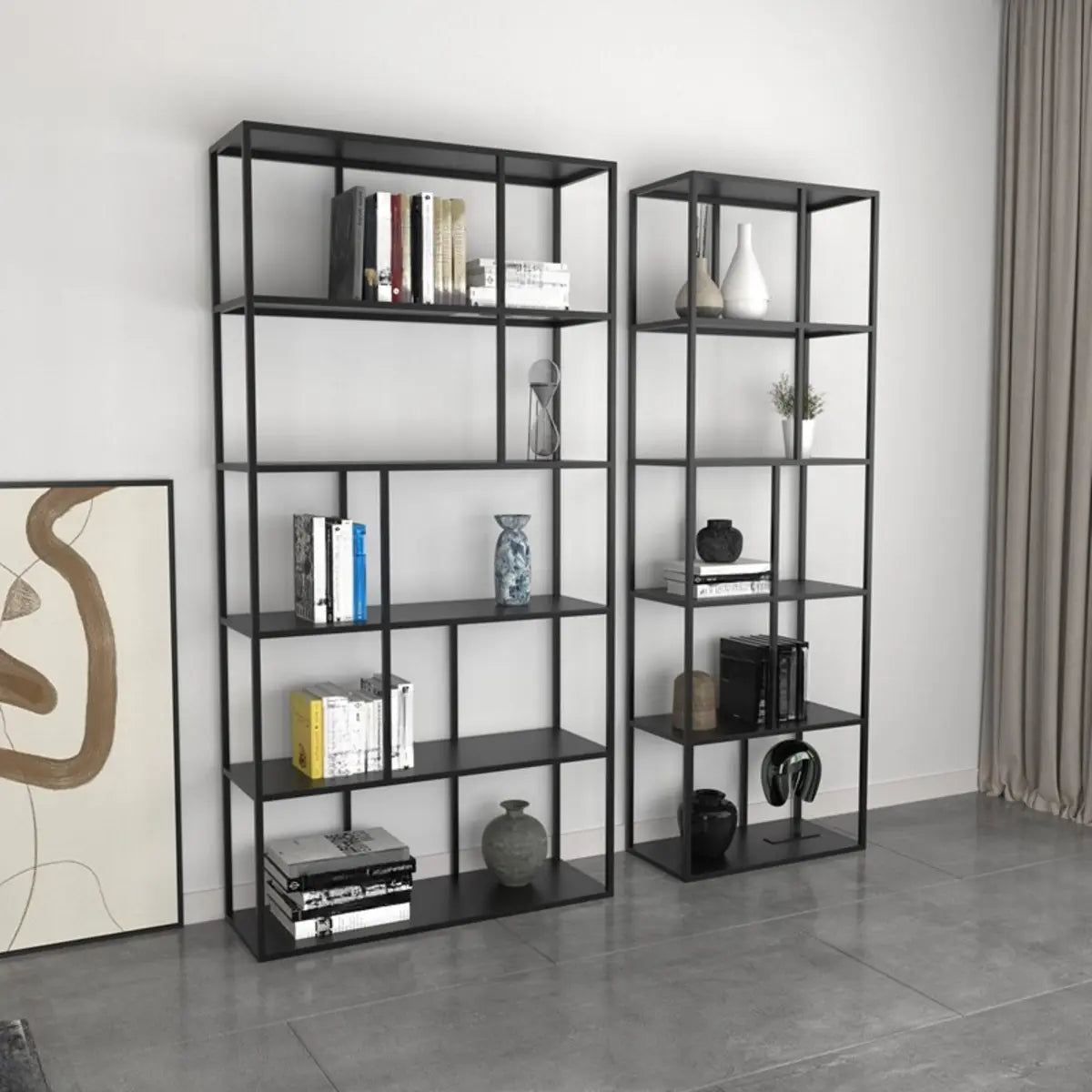 Modern Open-Back 6-Shelf Unit Vertical Iron Bookcase Image - 11