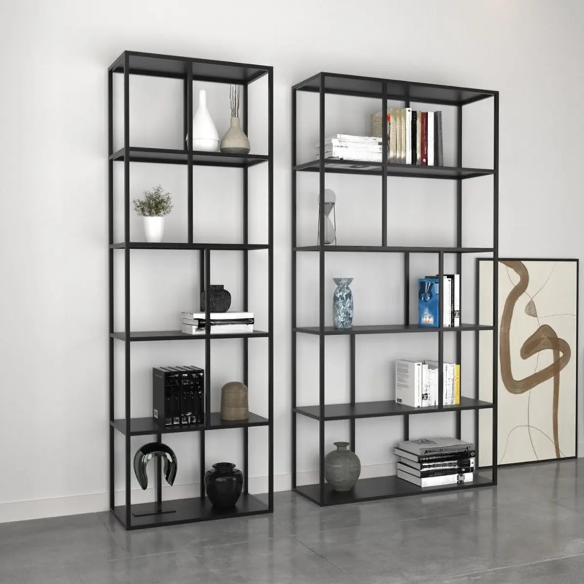 Modern Open-Back 6-Shelf Unit Vertical Iron Bookcase Image - 12
