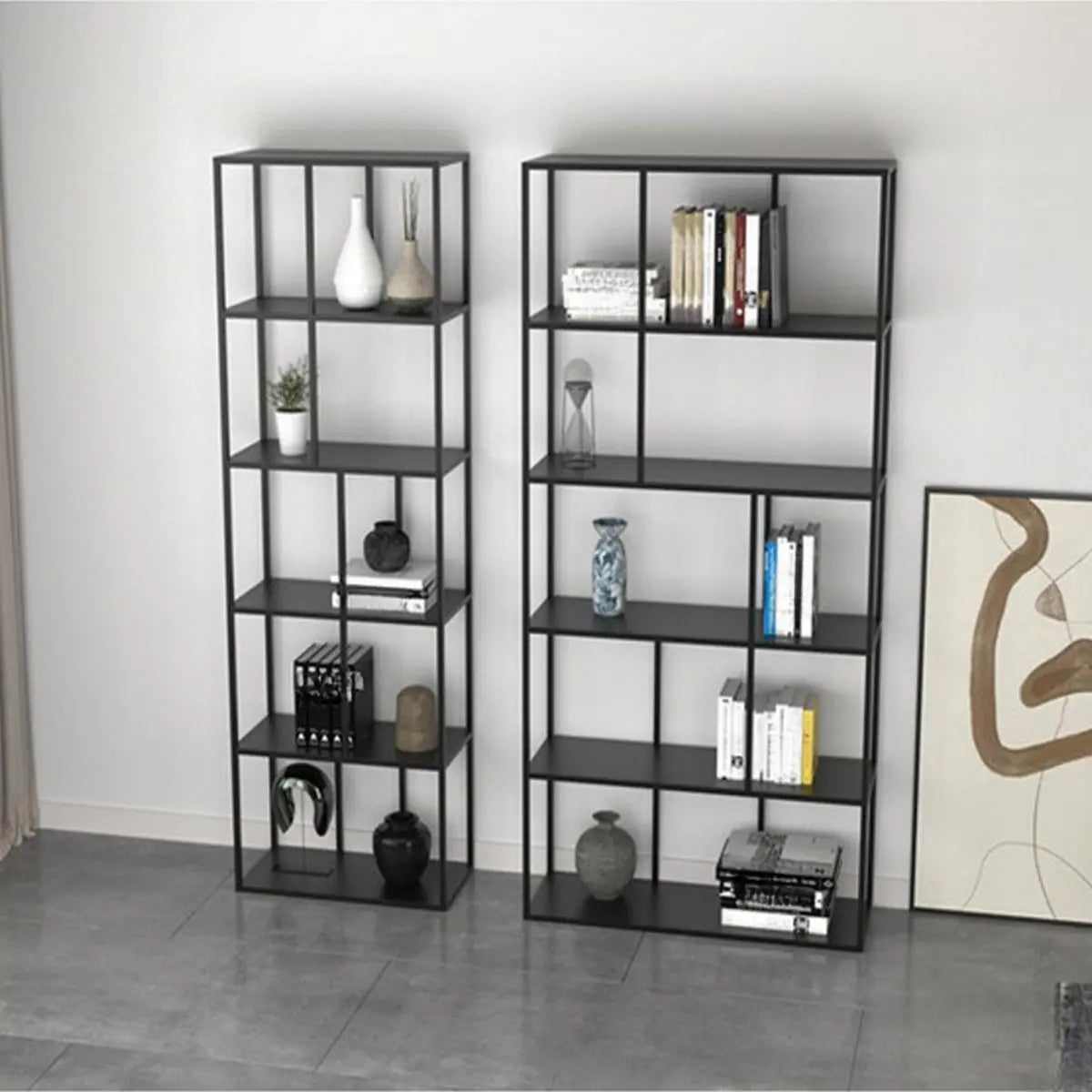 Modern Open-Back 6-Shelf Unit Vertical Iron Bookcase Image - 13