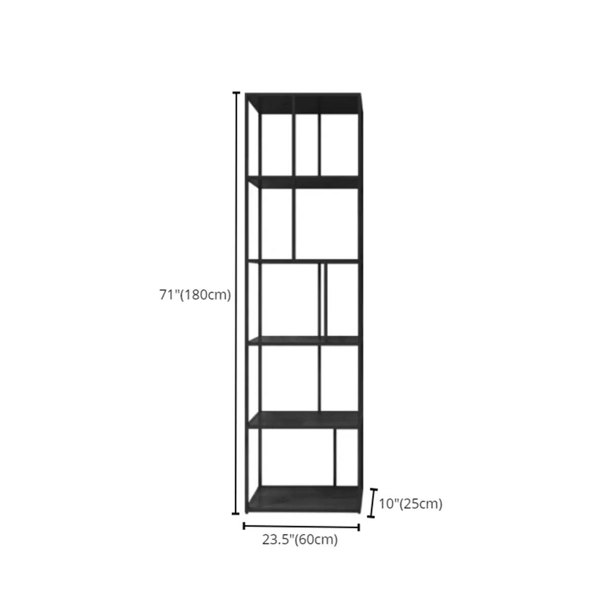 Modern Open-Back 6-Shelf Unit Vertical Iron Bookcase