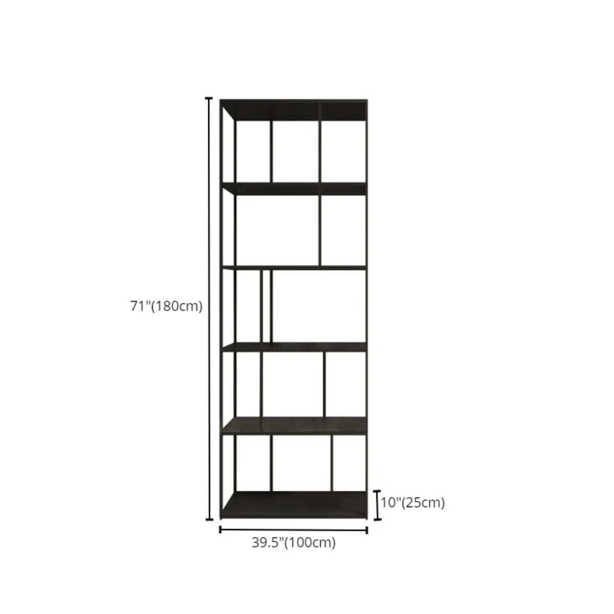 Modern Open-Back 6-Shelf Unit Vertical Iron Bookcase Image - 18