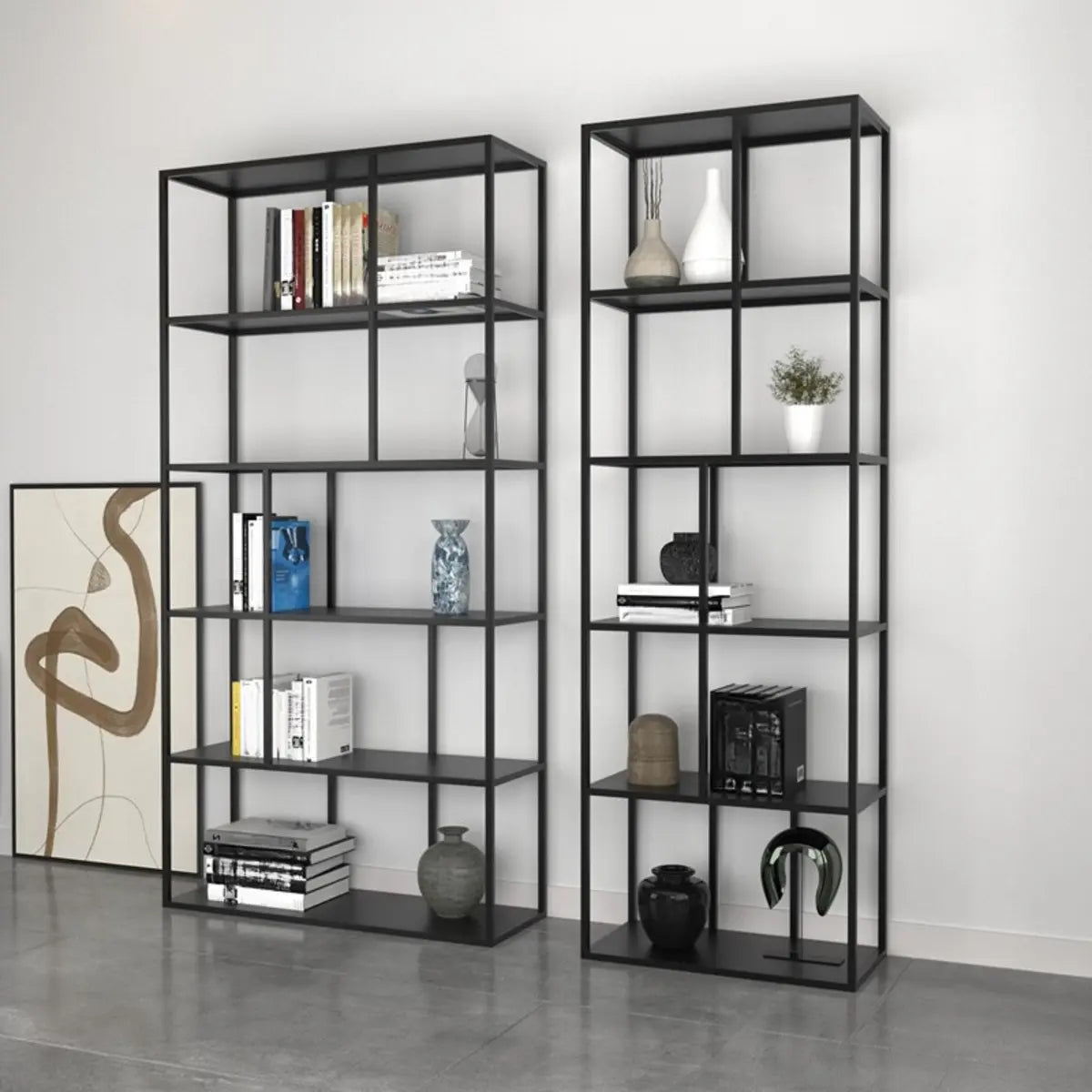 Modern Open-Back 6-Shelf Unit Vertical Iron Bookcase Image - 3
