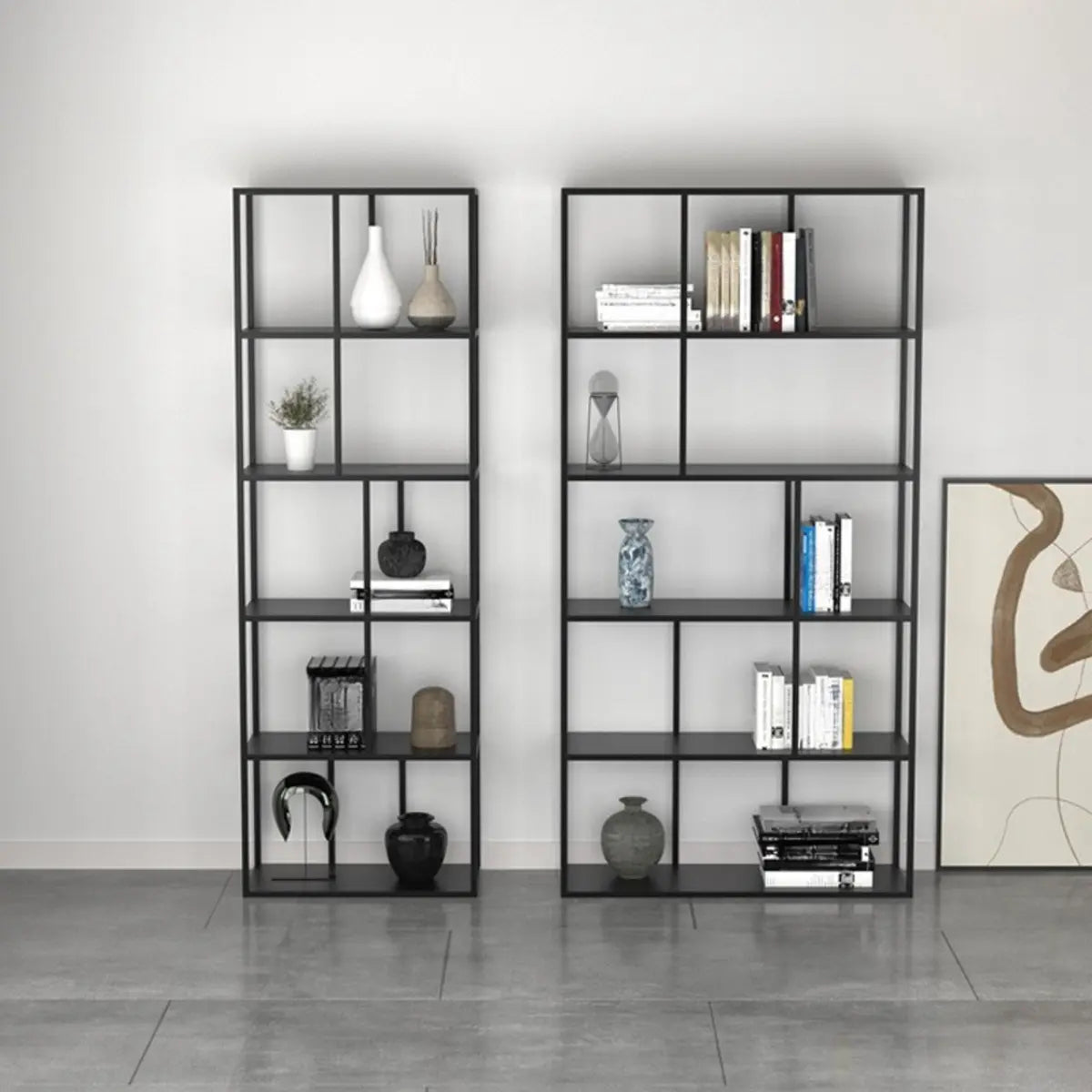 Modern Open-Back 6-Shelf Unit Vertical Iron Bookcase Image - 4