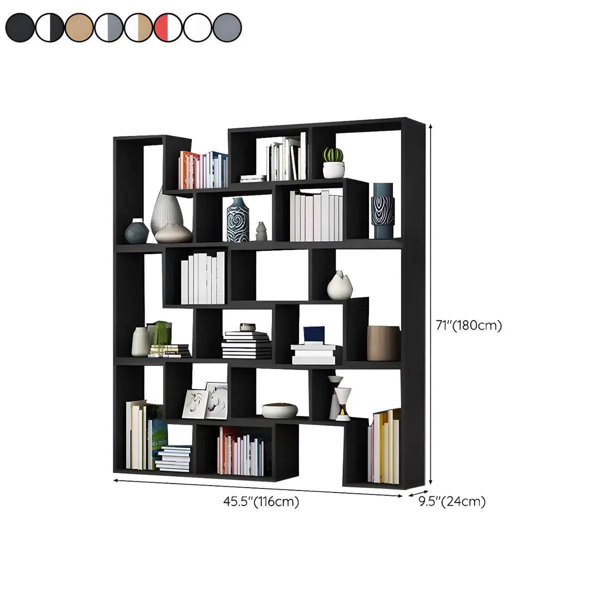 Modern Open Back Multi-Tier Geometric Wood Bookcase Image - 22