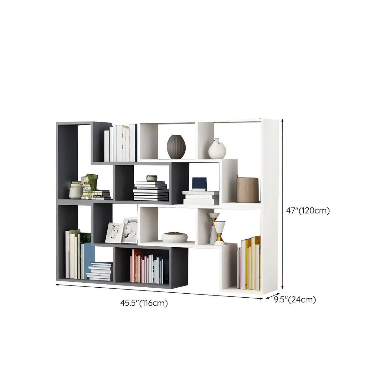 Modern Open Back Multi-Tier Geometric Wood Bookcase Image - 23