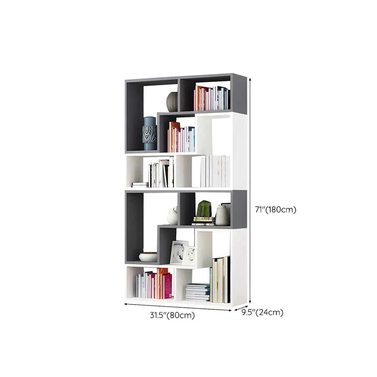 Modern Open Back Multi-Tier Geometric Wood Bookcase Image - 24
